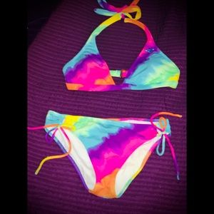 ROXY - XS Rainbow/Tie-Dye Halter BIKINI in EUC